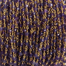 4mm Amethyst faceted rondelle Gold Chain by the foot 34 pieces