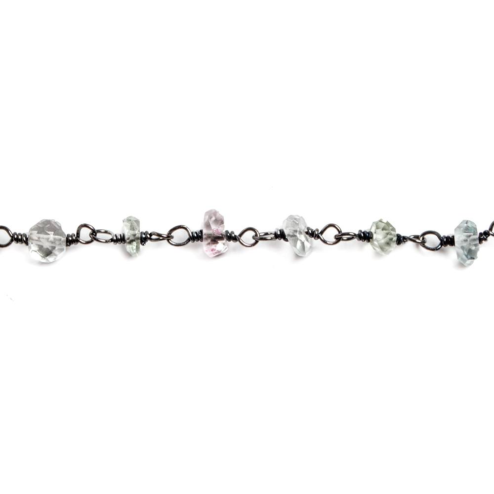 4mm Beryl faceted rondelle Black Gold plated .925 Silver Chain by the foot 42 pcs