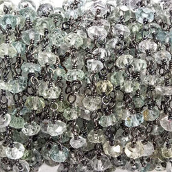 4mm Beryl faceted rondelle Black Gold plated .925 Silver Chain by the foot 42 pcs