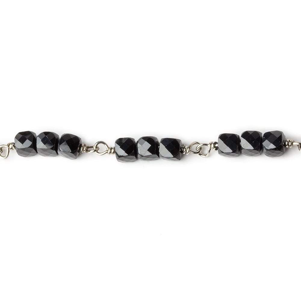 4mm Black Spinel micro faceted cube Silver .925 Chain by the foot (ONLINE ORDER ONLY)