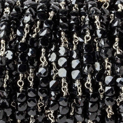 4mm Black Spinel micro faceted cube Silver .925 Chain by the foot (ONLINE ORDER ONLY)