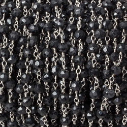 4mm Black Tourmaline faceted rondelle Silver plated Chain by the foot 35 pcs