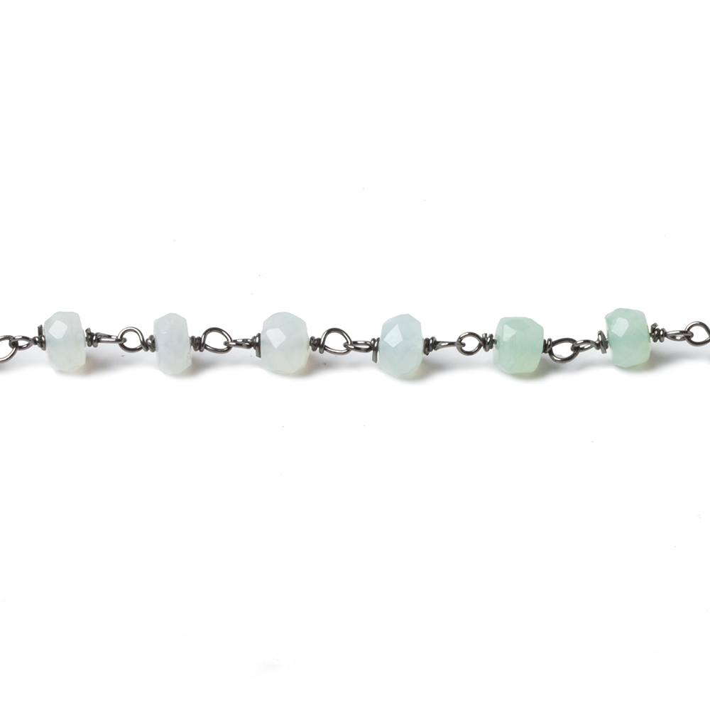 4mm Blue Peru Opal faceted rondelle Black Gold .925 Chain by the foot 40 beads (ONLINE ORDER ONLY)