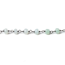 4mm Blue Peru Opal faceted rondelle Black Gold .925 Chain by the foot 40 beads (ONLINE ORDER ONLY)