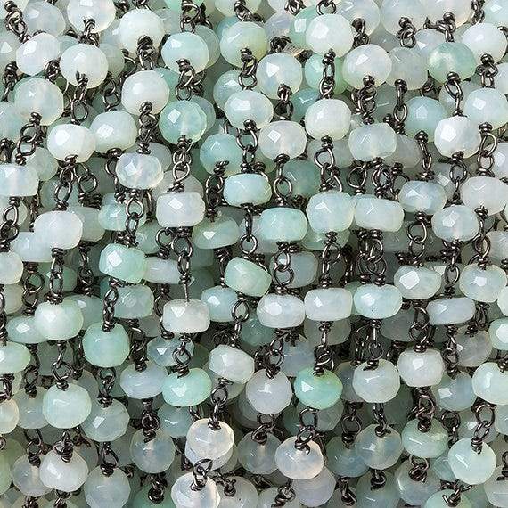 4mm Blue Peru Opal faceted rondelle Black Gold .925 Chain by the foot 40 beads (ONLINE ORDER ONLY)