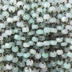 4mm Blue Peru Opal faceted rondelle Black Gold .925 Chain by the foot 40 beads (ONLINE ORDER ONLY)