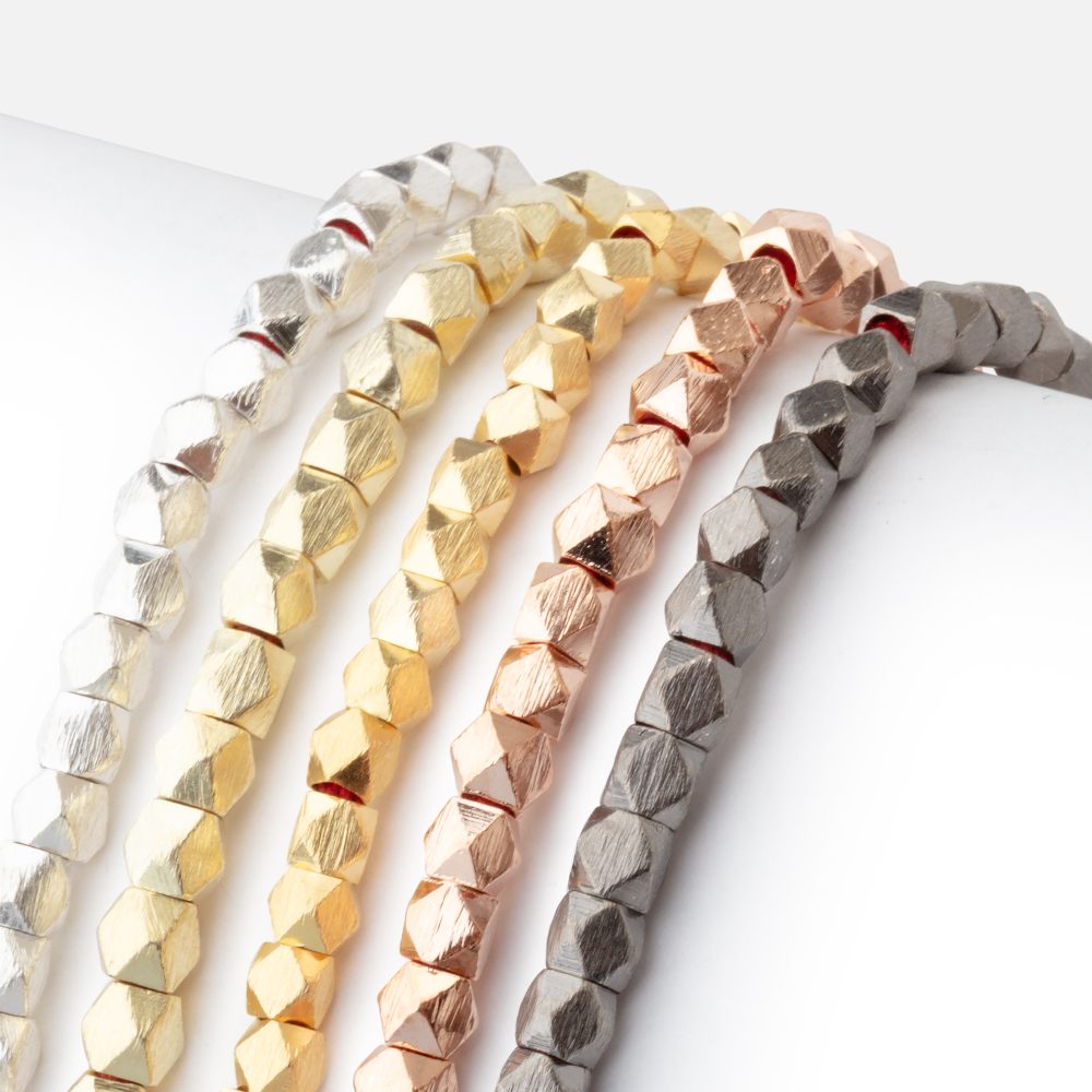 4mm Brushed Faceted Nugget Beads 8 inch 45 pieces (ONLINE ORDER ONLY)