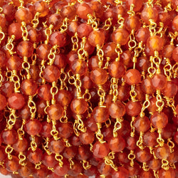 4mm Carnelian Micro Faceted Rounds on Gold Plated Chain (ONLINE ORDER ONLY)