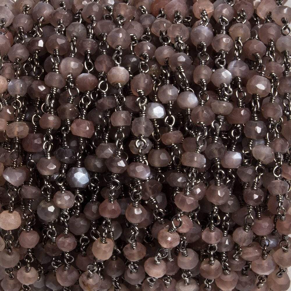 4mm Chocolate Moonstone faceted rondelle Black Gold Chain by the foot 34 pcs (ONLINE ORDER ONLY)