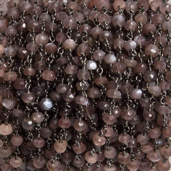 4mm Chocolate Moonstone faceted rondelle Black Gold Chain by the foot 34 pcs (ONLINE ORDER ONLY)