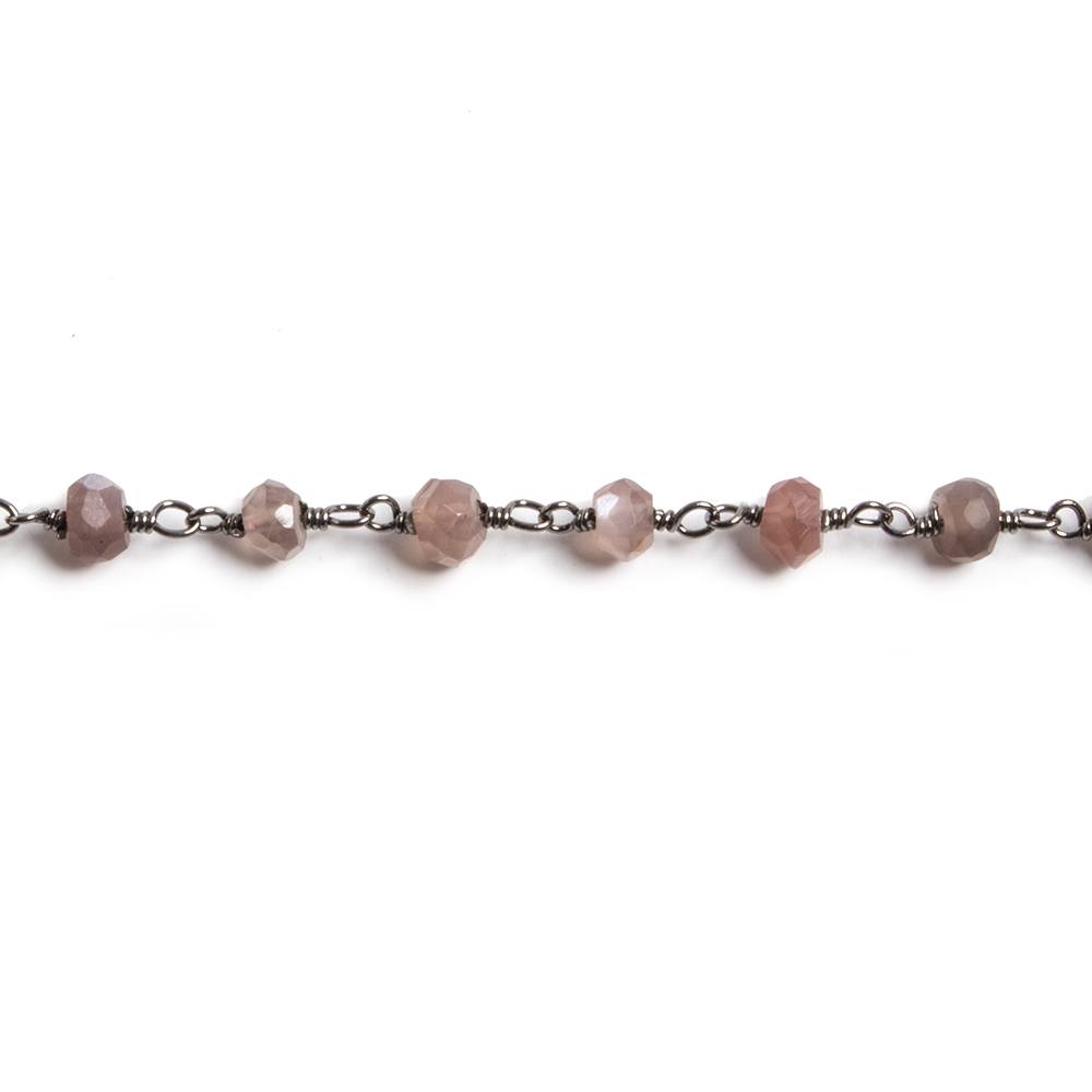 4mm Chocolate Moonstone faceted rondelle Black Gold Chain by the foot 34 pcs (ONLINE ORDER ONLY)