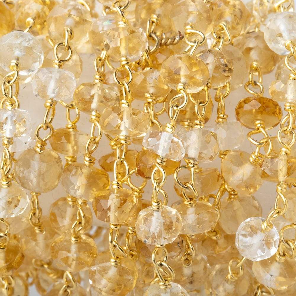 4mm Citrine and Crystal Quartz faceted rondelle Vermeil Chain by the foot 40 pieces (ONLINE ORDER ONLY)