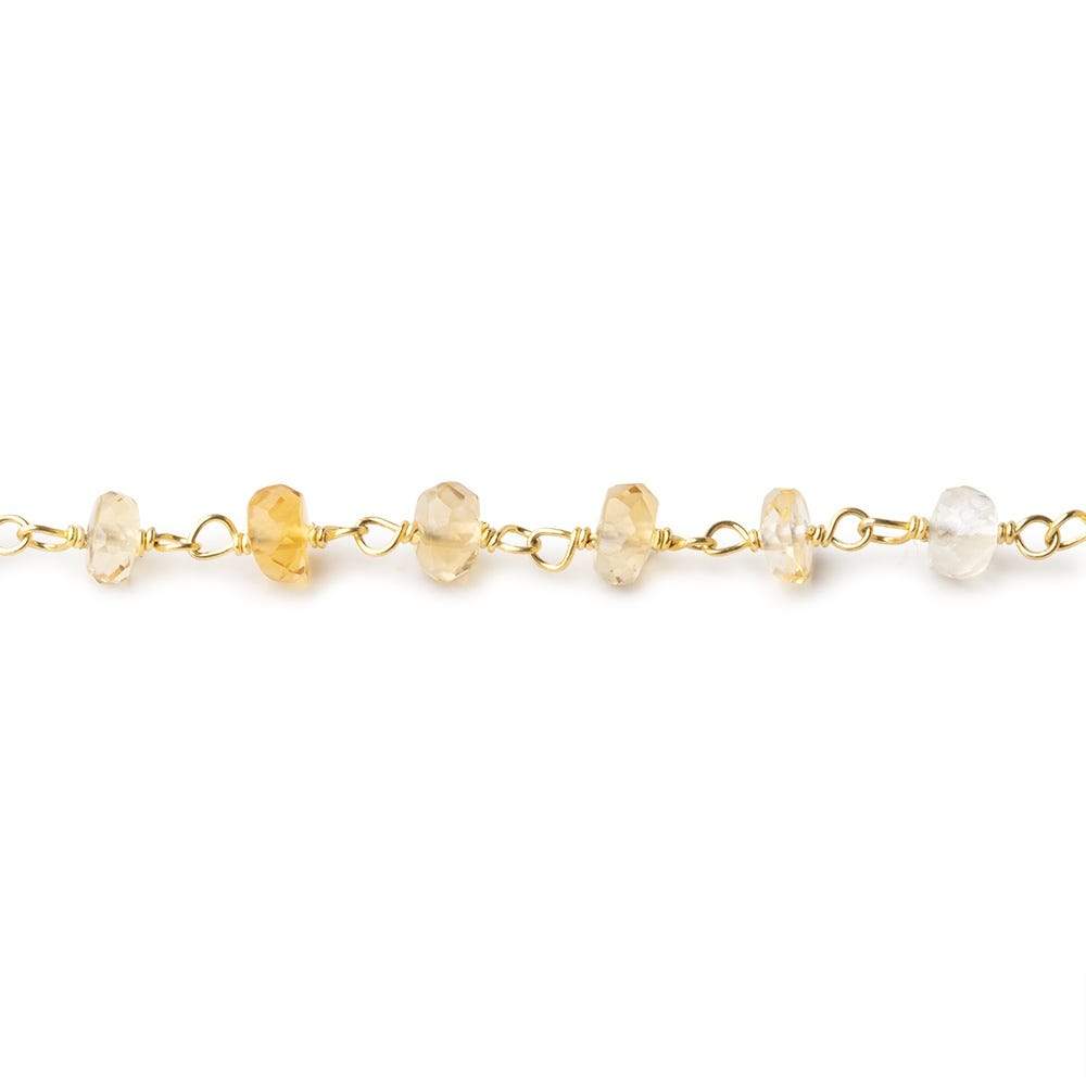 4mm Citrine and Crystal Quartz faceted rondelle Vermeil Chain by the foot 40 pieces (ONLINE ORDER ONLY)