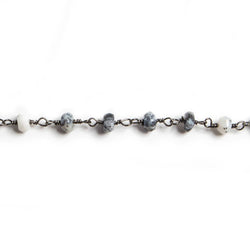 4mm Dendritic Opal faceted rondelle Black Gold Chain by the foot 34 pieces