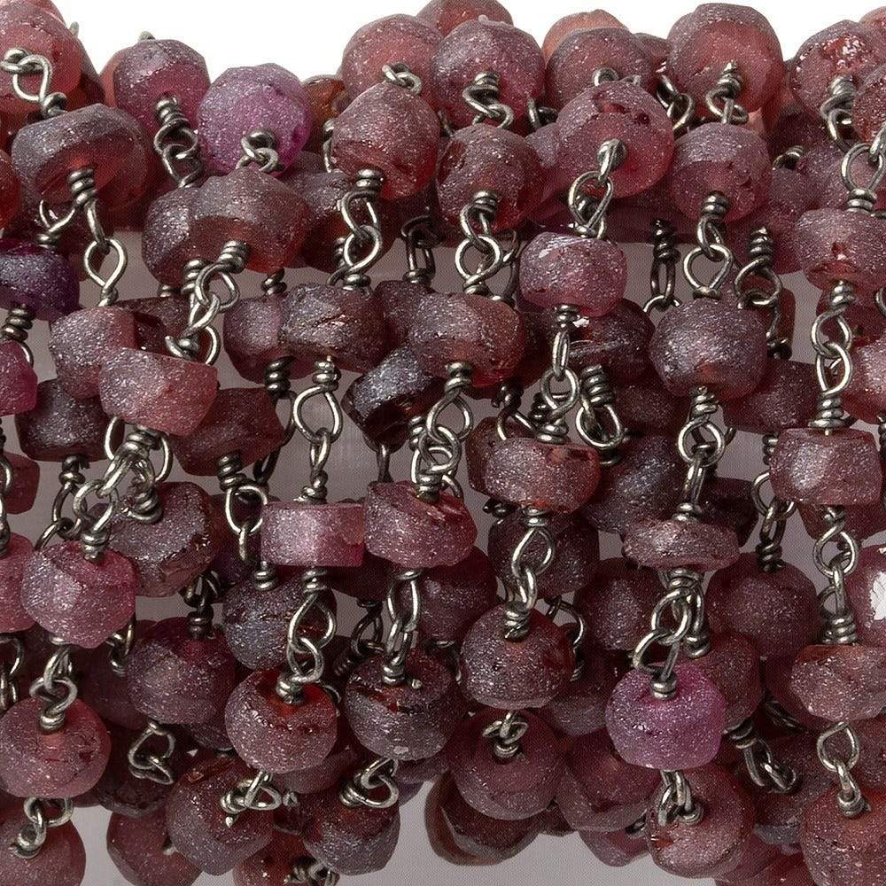 4mm Frosted Rhodolite Garnet plain rondelle Black Gold plated Chain by the foot (ONLINE ORDER ONLY)