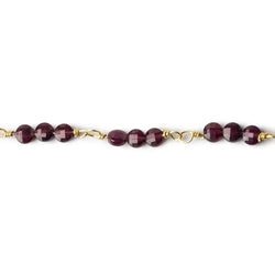 4mm Garnet faceted coin Trio Gold Chain by the foot 54 beads per length (ONLINE ORDER ONLY)