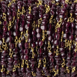 4mm Garnet faceted coin Trio Gold Chain by the foot 54 beads per length (ONLINE ORDER ONLY)