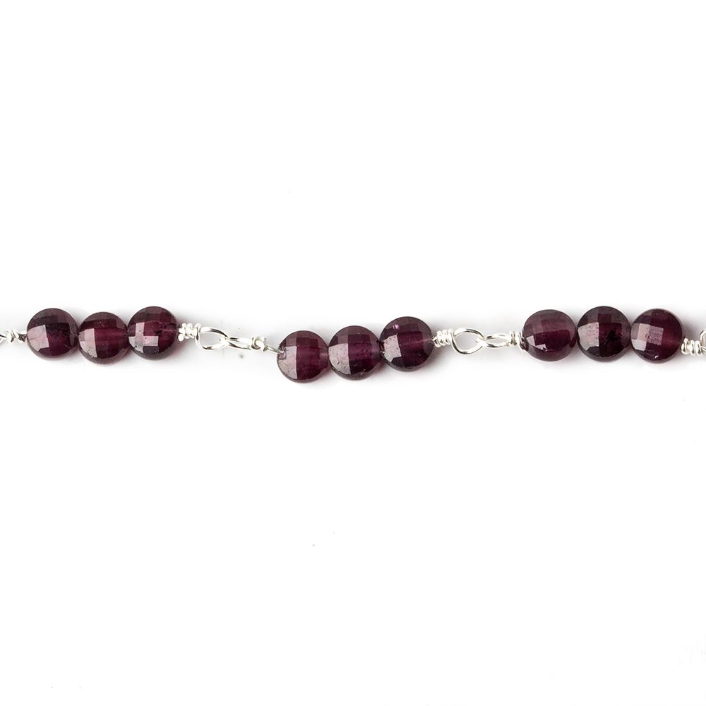 4mm Garnet faceted coin Trio Silver Chain by the foot 54 beads per length (ONLINE ORDER ONLY)