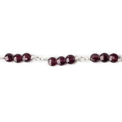4mm Garnet faceted coin Trio Silver Chain by the foot 54 beads per length (ONLINE ORDER ONLY)