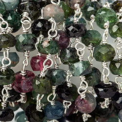 4mm Green and Pink Tourmaline rondelle Sterling Silver Chain by the foot (ONLINE ORDER ONLY)