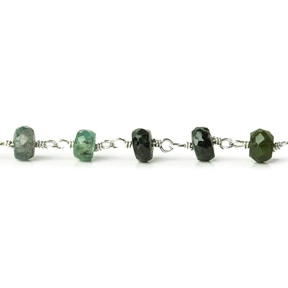 4mm Green and Pink Tourmaline rondelle Sterling Silver Chain by the foot (ONLINE ORDER ONLY)