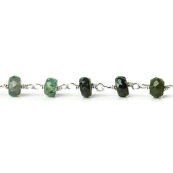 4mm Green and Pink Tourmaline rondelle Sterling Silver Chain by the foot (ONLINE ORDER ONLY)