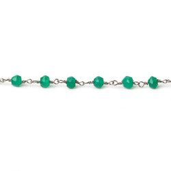 4mm Green Onyx faceted rondelle Black Gold plated Chain by the foot 33 beads