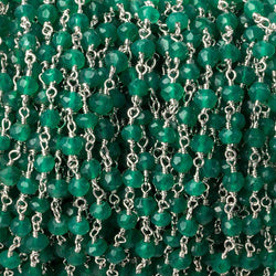 4mm Green Onyx faceted rondelle Silver plated Chain by the foot 33 beads