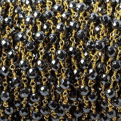 4mm Hematite faceted round Gold Chain by the foot 31 pcs