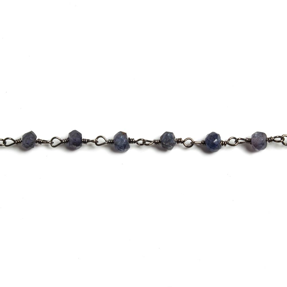 4mm Iolite faceted rondelle Black Gold Chain by the foot 34 pieces (ONLINE ORDER ONLY)