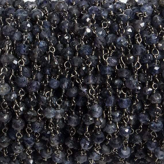 4mm Iolite faceted rondelle Black Gold Chain by the foot 34 pieces (ONLINE ORDER ONLY)