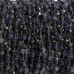 4mm Iolite faceted rondelle Black Gold Chain by the foot 34 pieces (ONLINE ORDER ONLY)