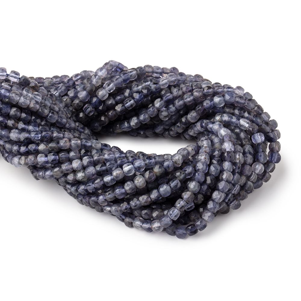 4mm Iolite Micro Faceted Cube Beads 12 inch 75 pieces (ONLINE ORDER ONLY)