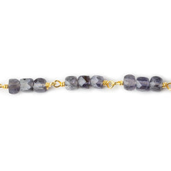 4mm Iolite micro faceted cube Vermeil Chain by the foot