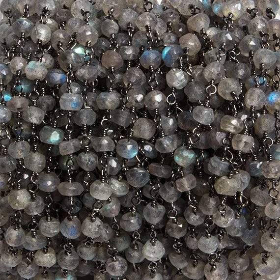 4mm Labradorite faceted rondelle Black Gold Chain by the foot 34 pieces (ONLINE ORDER ONLY)