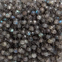4mm Labradorite faceted rondelle Black Gold Chain by the foot 34 pieces (ONLINE ORDER ONLY)
