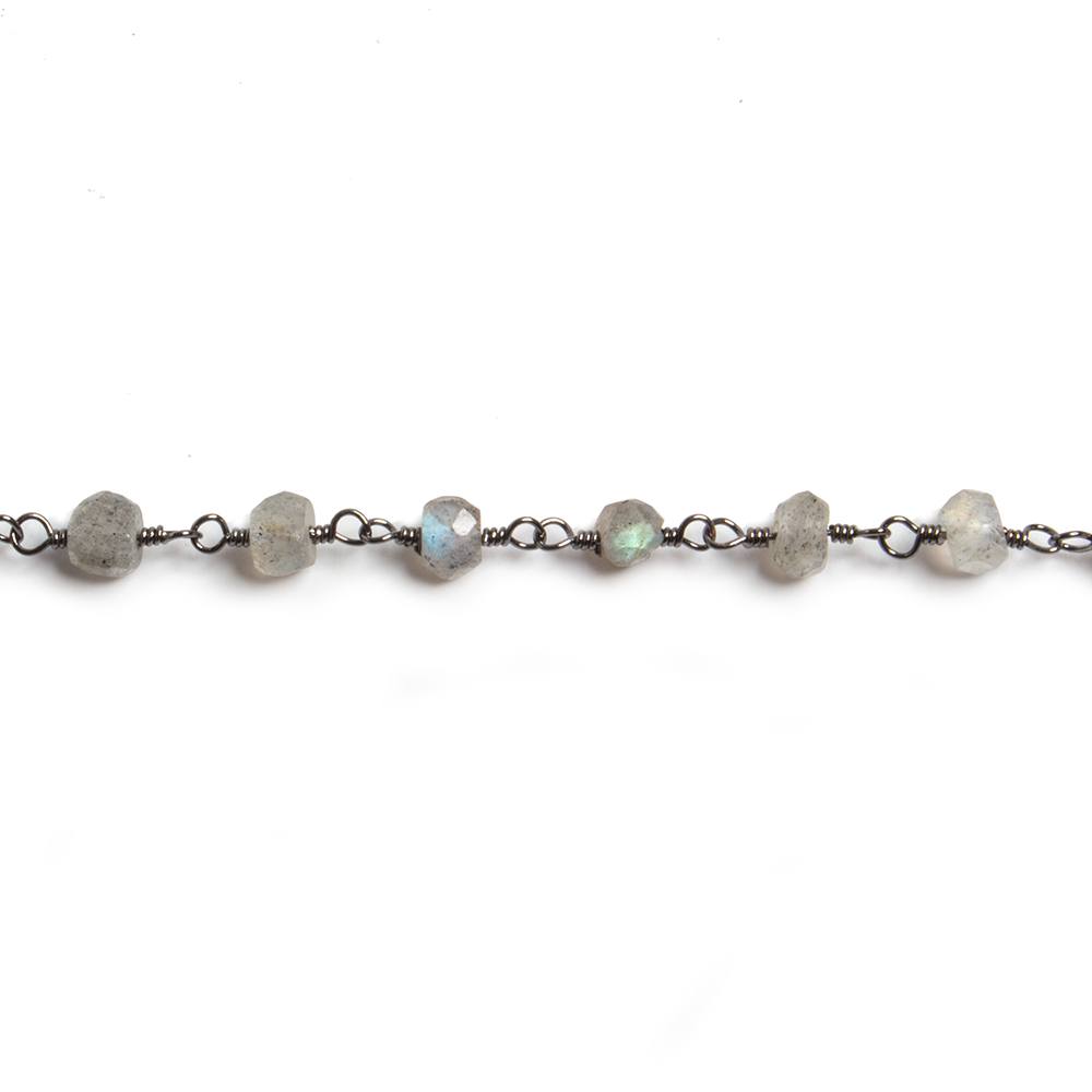 4mm Labradorite faceted rondelle Black Gold Chain by the foot 34 pieces (ONLINE ORDER ONLY)