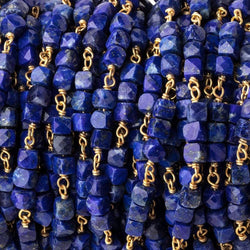 4mm Lapis Lazuli Micro Faceted Cube Gold Plated Chain by the Foot (ONLINE ORDER ONLY)