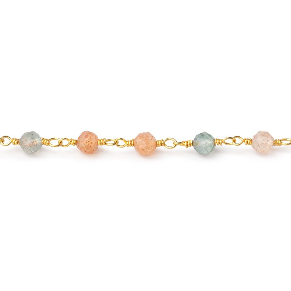 4mm Madagascar Sunstone Micro Faceted Rounds on Gold Plated Chain (ONLINE ORDER ONLY)