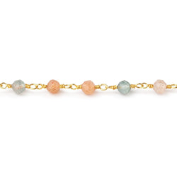 4mm Madagascar Sunstone Micro Faceted Rounds on Gold Plated Chain (ONLINE ORDER ONLY)