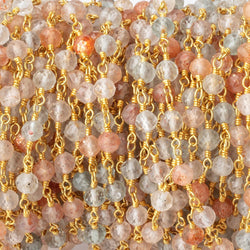 4mm Madagascar Sunstone Micro Faceted Rounds on Gold Plated Chain (ONLINE ORDER ONLY)