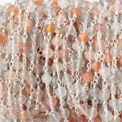 4mm Madagascar Sunstone Micro Faceted Rounds on Silver Plated Chain