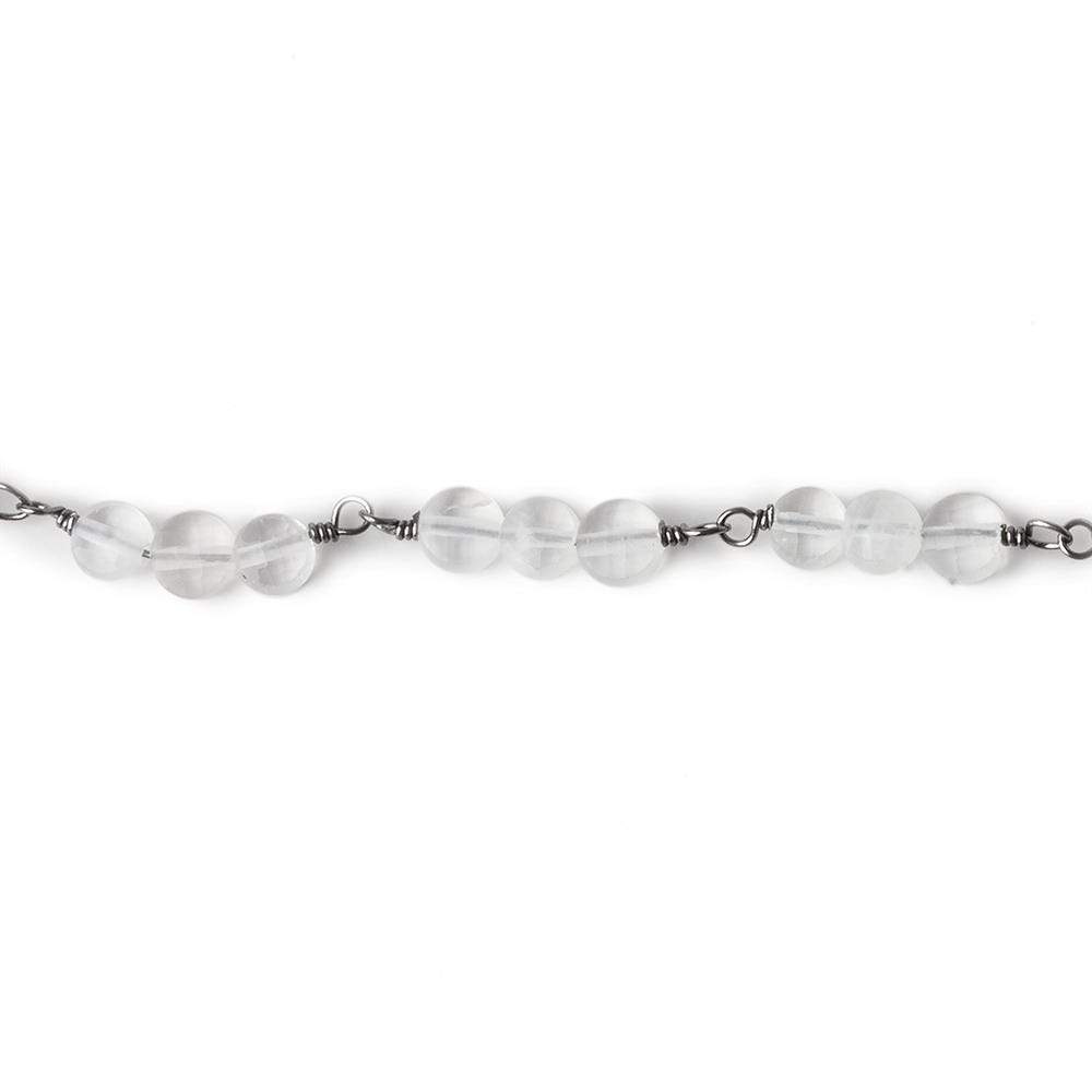 4mm Matte Crystal Quartz faceted coin Trio Black Gold Chain by the foot 54 beads per length (ONLINE ORDER ONLY)