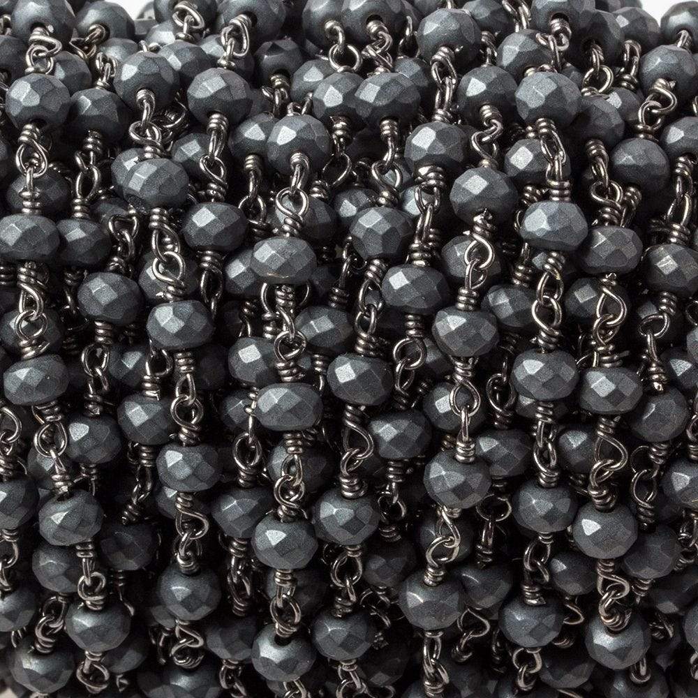 4mm Matte Hematite faceted rondelle Black Gold chain by the foot 35 pieces (ONLINE ORDER ONLY)