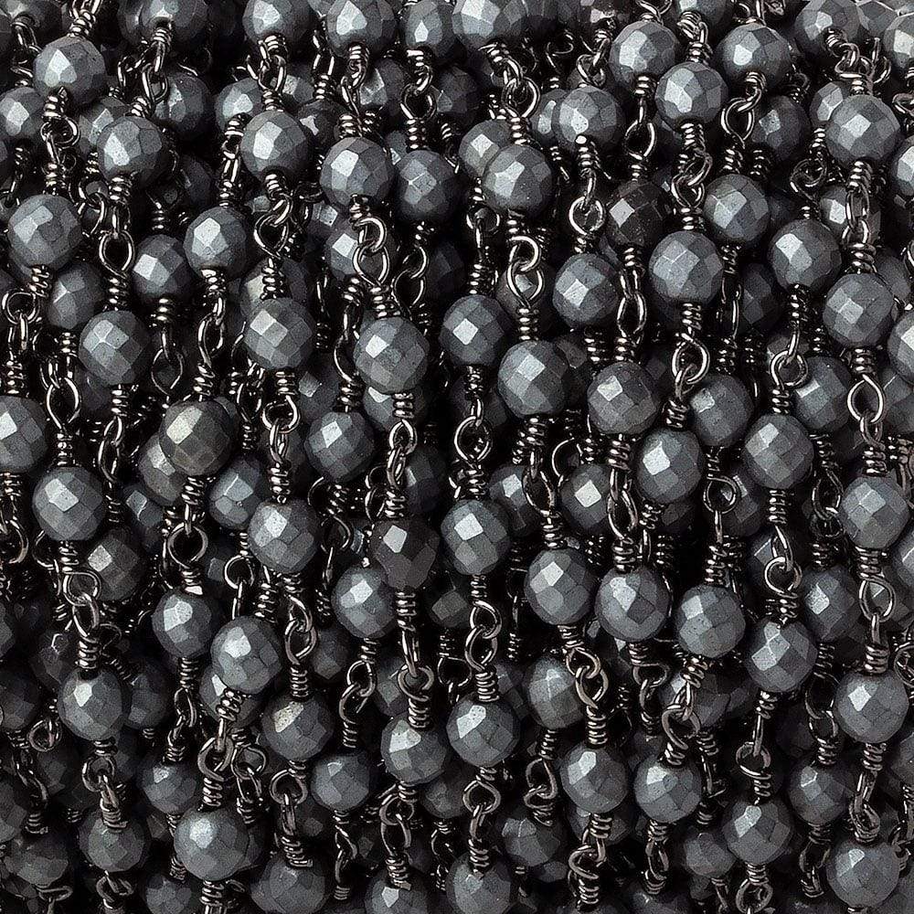 4mm Matte Hematite faceted round Black Gold chain by the foot 32 pieces (ONLINE ORDER ONLY)