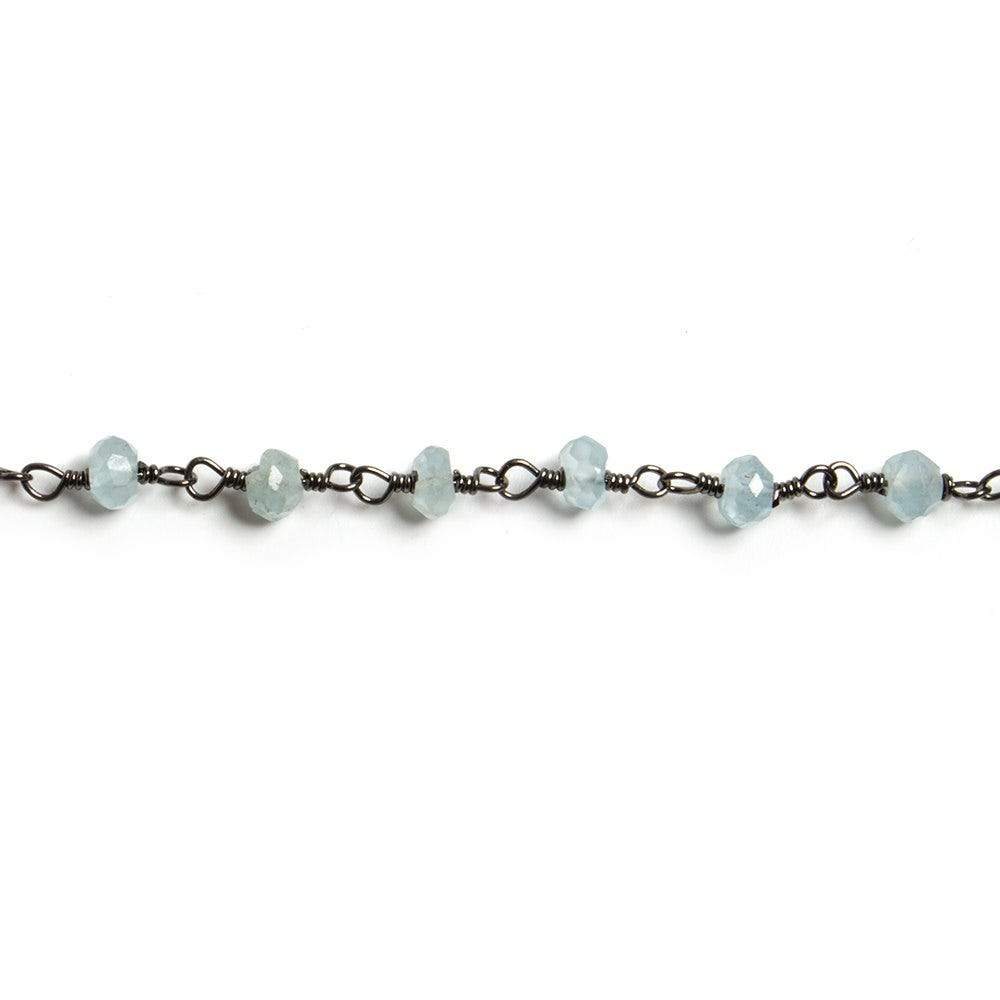4mm Milky Aquamarine faceted rondelle Black Gold Chain by the foot 34 pieces (ONLINE ORDER ONLY)