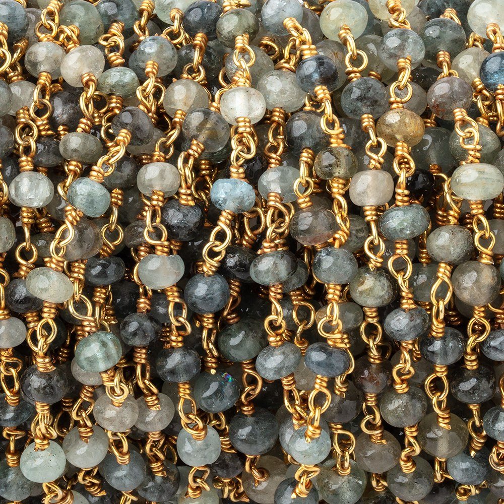 4mm Moss Aquamarine Plain Rondelle Beads on Vermeil Chain (ONLINE ORDER ONLY)
