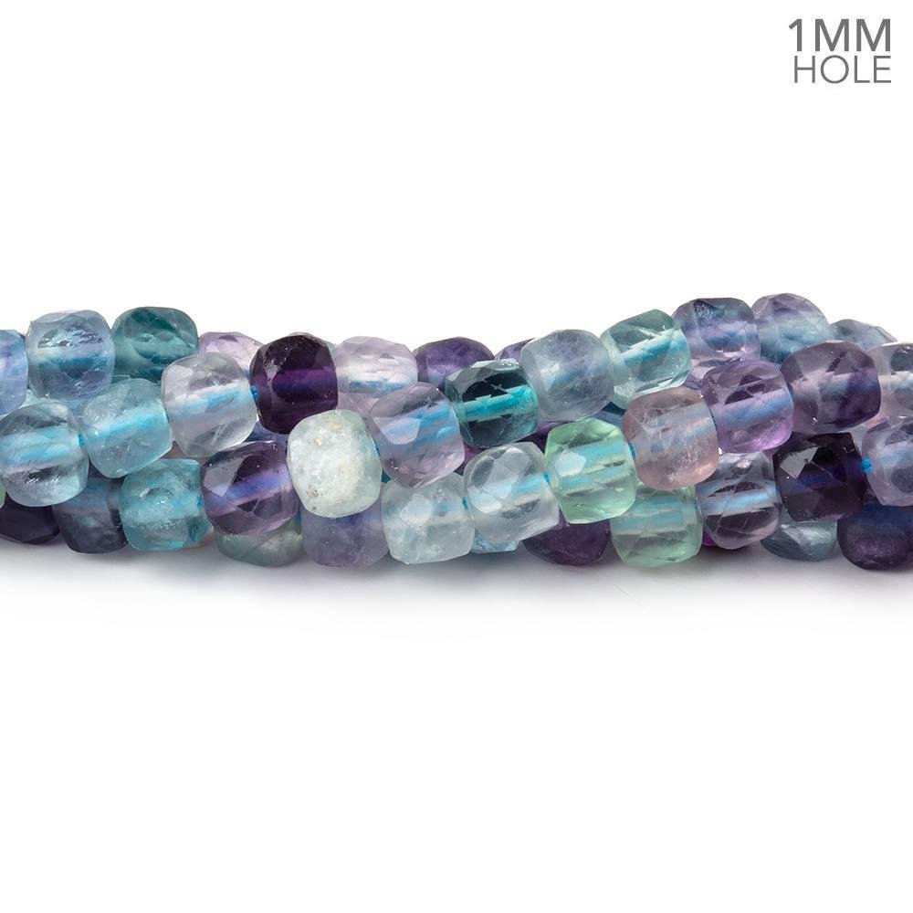 4mm Multi Color Fluorite Micro Faceted Cubes 12 Inch 85 Beads 1mm Large Hole (ONLINE ORDER ONLY)