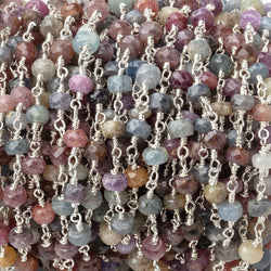 4mm Multi Color Sapphire Faceted Rondelles on Silver Plated Chain