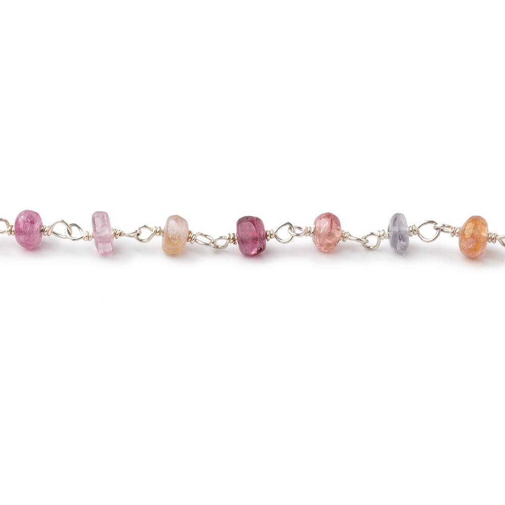 4mm Multi Color Spinel Plain Rondelles on .925 Silver Hand Wrapped Chain (ONLINE ORDER ONLY)